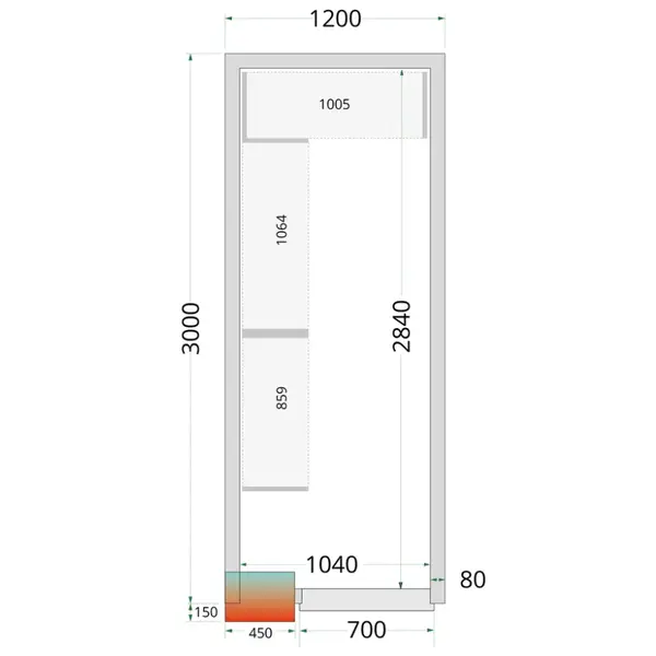 Koel-/Vriescel | CR-SERIE | 6.03m³ | Zonder Vloer | Isolatie 80mm | 1200x3000x2120(h)mm