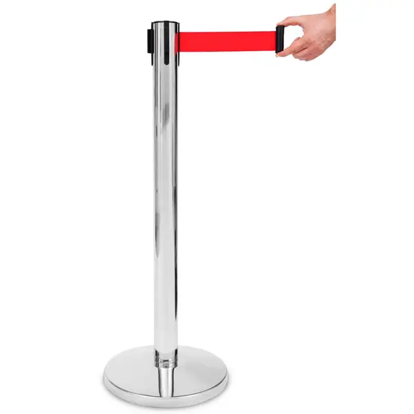 Afzetpaal | PREMIUM | Verchroomd | Incl. Afzetlint (Rood) | Lintlengte 225cm | 920(h)mm