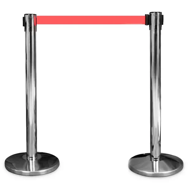 Afzetpaal | PREMIUM | Verchroomd | Incl. Afzetlint (Rood) | Lintlengte 225cm | 920(h)mm