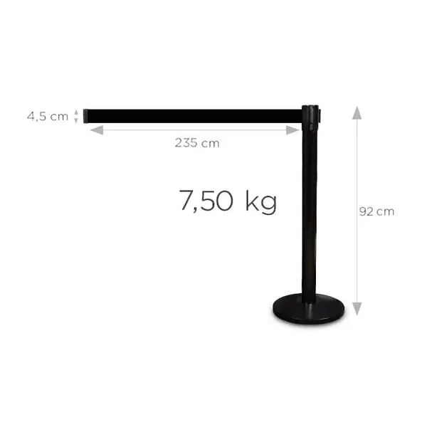 Afzetpaal | PREMIUM | Zwart | Incl. Afzetlint (Zwart) | Lintlengte 225cm | 920(h)mm