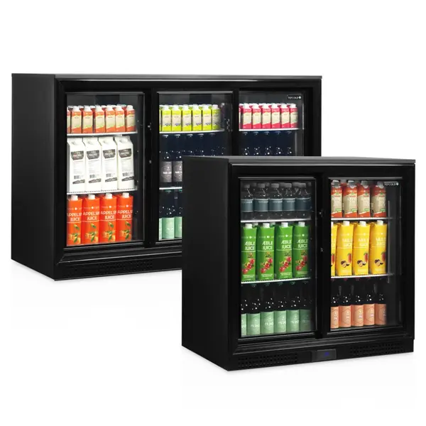 Barkoelkast | SERIE DB | Energiezuinig | 190L | Zwart | +2°C/+10°C | Geforceerd | Schuifdeuren | 900x520x870(h)mm