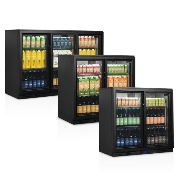 Barkoelkast | SERIE BA | Energiezuinig | 196L | Zwart | +2°C/+10°C | Geforceerd | Schuifdeuren | 900x520x900(h)mm