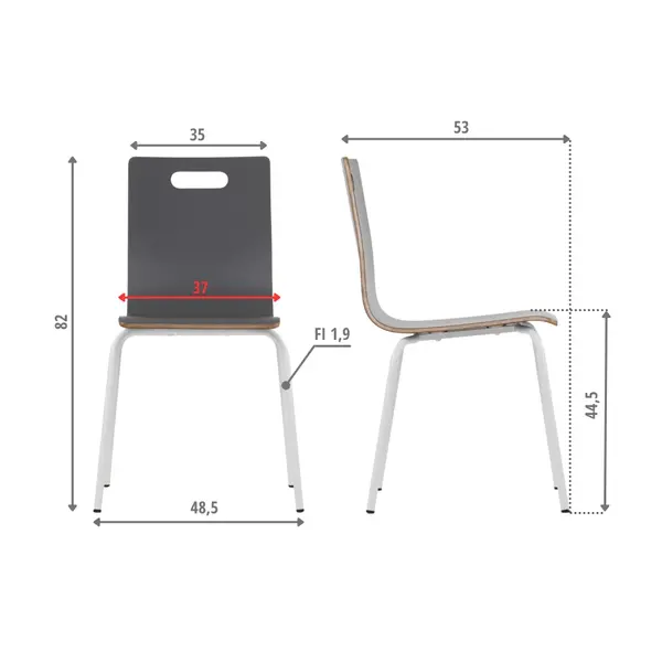 Stoel | DANNE | Grijs | Witte Poten | 485x530x820(h)mm