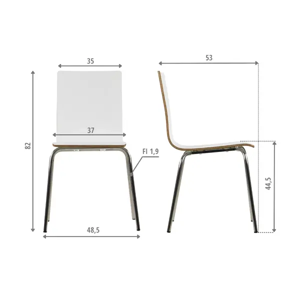Stoel | DANIS | Wit | RVS Poten | 485x530x820(h)mm