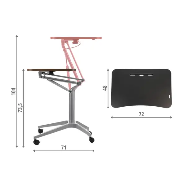 Zit-/Statafel | CRANE | Hout/Staal | Zwart Blad | Grijs Frame | Indoor | 720x710x735-1040(h)mm