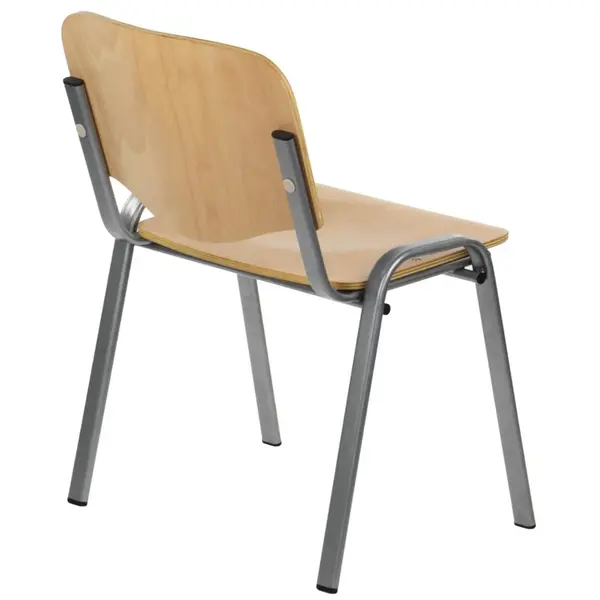 Stoel | HUGO | Multiplex/Staal | Houtlook (Beuken) | Grijs Frame | Indoor | Stapelbaar | 554x565x770(h)mm