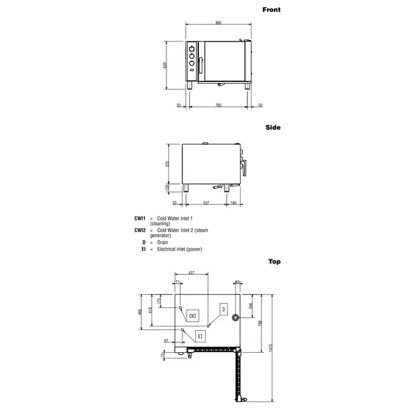 Heteluchtoven | ConvexLine | 6 Niveaus (1/1 GN) | Elektrisch | 30°C/300°C | 7.7kW (400V) | Bevochtiging (Automatisch) | 860x746x633(h)mm