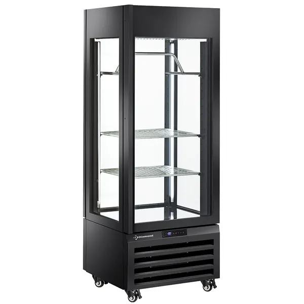 Vleesvitrine | EXALTA | Energiezuinig | 440L | Zwart | -2°C/+10°C | Geforceerd | 4 Niveaus | Wielen (Geremd) | 700x650x1900(h)mm