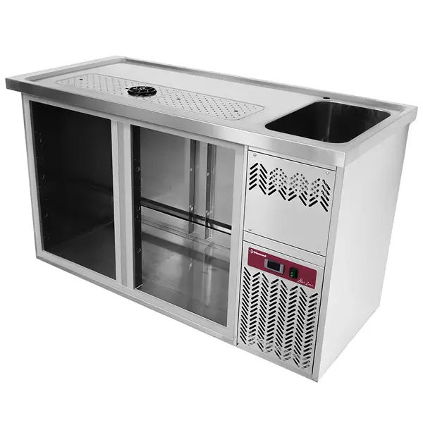 Modulair Barstation | BAR LINE | 370L  | RVS | 2 Compartimenten (Links) | +2°C/+8°C | Statisch + Ventilator | 1 Spoelbak (Rechts) + Glazenspoeler | 1550x700x930(h)mm