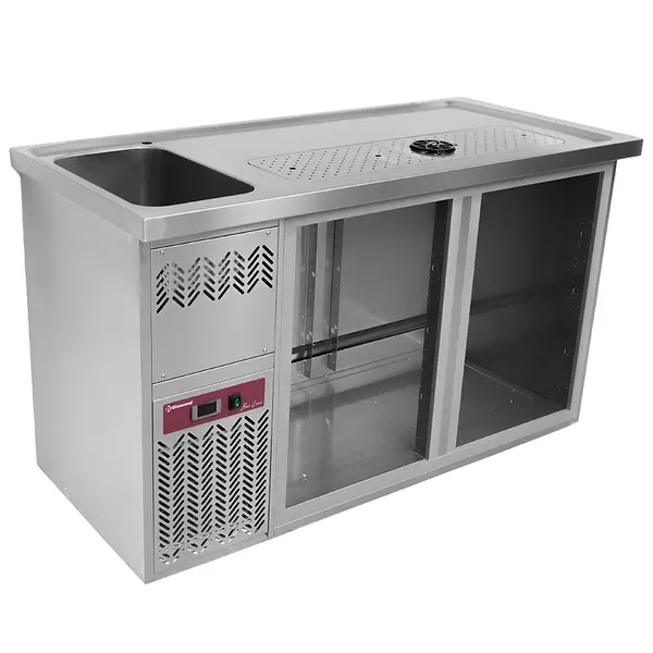 Modulair Barstation | BAR LINE | 370L  | RVS | 2 Compartimenten (Rechts) | +2°C/+8°C | Statisch + Ventilator | 1 Spoelbak (Links) + Glazenspoeler | 1550x700x930(h)mm