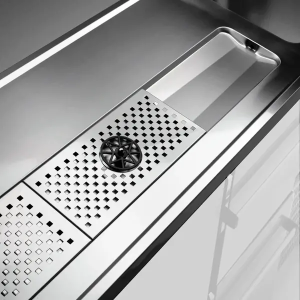 Modulair Barstation | BAR LINE | 555L  | RVS | 3 Compartimenten (Links) | +2°C/+8°C | Statisch + Ventilator | 2 Spoelbakken (Rechts) + Glazenspoeler | 2500x700x930(h)mm