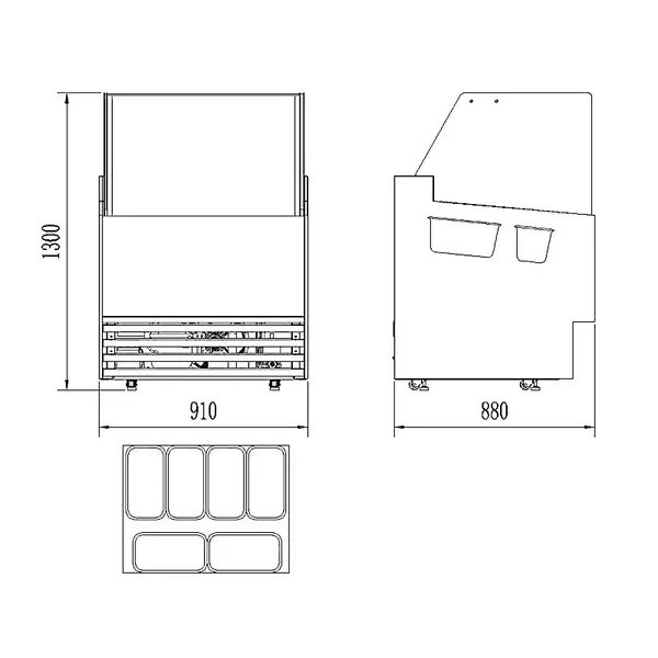 Schepijsvitrine | KOMODO | 189L | 6x 5L | -16°C/-18°C | Geforceerd | Wielen | 910x880x1300(h)mm