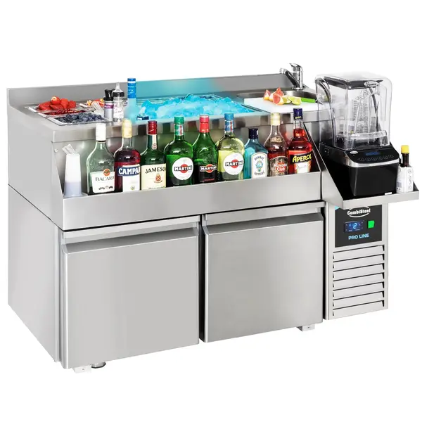 Bar-/Cocktailstation (Gekoeld) | PRO LINE | 180L | 2 Deuren | -2°C/+8°C | Geforceerd | Spoelbak + IJs-/Ingrediëntenbak + Flessenrek | 1300x700x1000(h)mm
