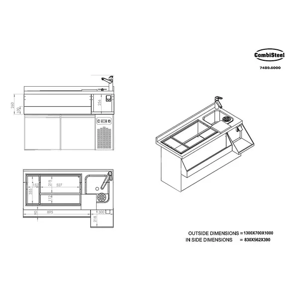 Bar-/Cocktailstation (Gekoeld) | PRO LINE | 180L | 2 Deuren | -2°C/+8°C | Geforceerd | Spoelbak + IJs-/Ingrediëntenbak + Flessenrek | 1300x700x1000(h)mm