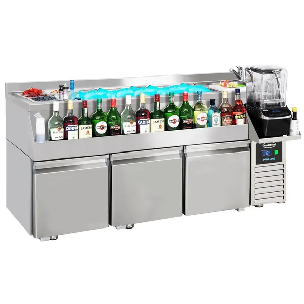 Bar-/Cocktailstation (Gekoeld) | PRO LINE | 280L | 3 Deuren | -2°C/+8°C | Geforceerd | Spoelbak + IJs-/Ingrediëntenbak + Flessenrek | 1700x700x1000(h)mm