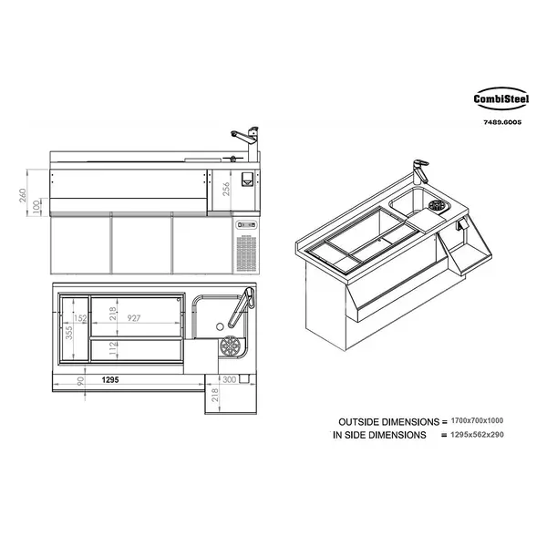 Bar-/Cocktailstation (Gekoeld) | PRO LINE | 280L | 3 Deuren | -2°C/+8°C | Geforceerd | Spoelbak + IJs-/Ingrediëntenbak + Flessenrek | 1700x700x1000(h)mm