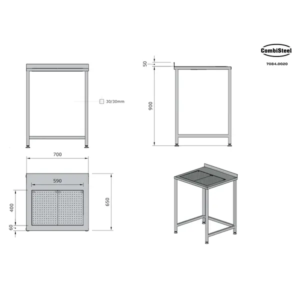 Werktafel | RVS | Lekbak | Achteropstand | Zelfmontage | 700x650x900(h)mm