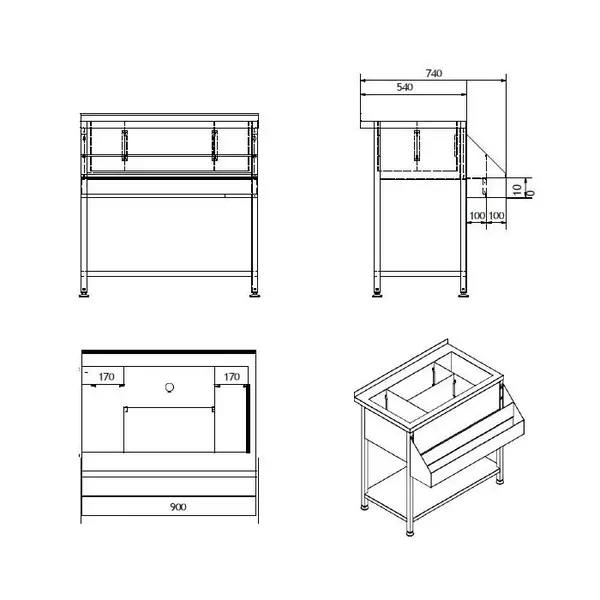Bar-/Cocktailstation | RVS | IJs-/Ingrediëntenbak + Flessenrek | Bodemschap | Achteropstand | 900x740x900(h)mm