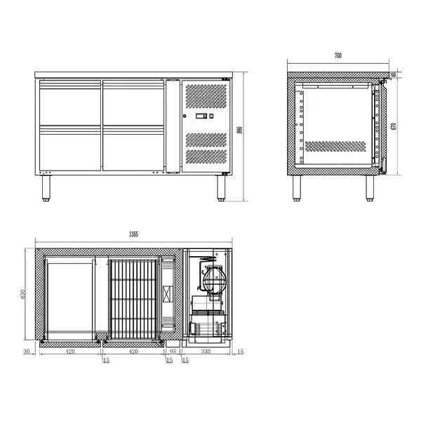 Koelwerkbank | 282L | 4 Laden | +2°C/+8°C | Geforceerd | 0.34kW | 1360x700x850(h)mm