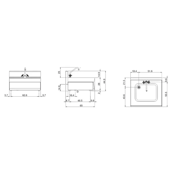 Wasbakunit | FUN 650 | RVS | Spoelbak + Mengkraan | Achteropstand | 700x650x449(h)mm