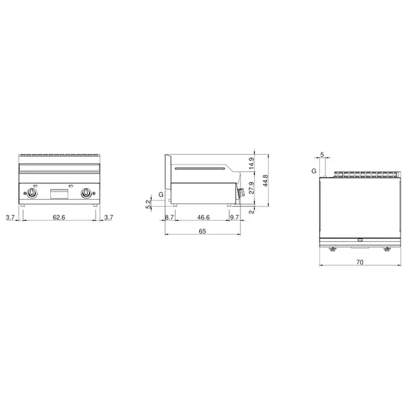 Bak-/Grillplaat | FUN 650 | Gas | Glad Oppervlak 696x520 (Verchroomd) | 11.4kW | Piëzo Ontsteking | 700x650x448(h)mm