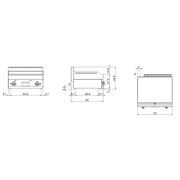 Bak-/Grillplaat | FUN 650 | Gas | Glad/Gegroefd Oppervlak 696x520 (Verchroomd) | 11.4kW | Piëzo Ontsteking | 700x650x448(h)mm