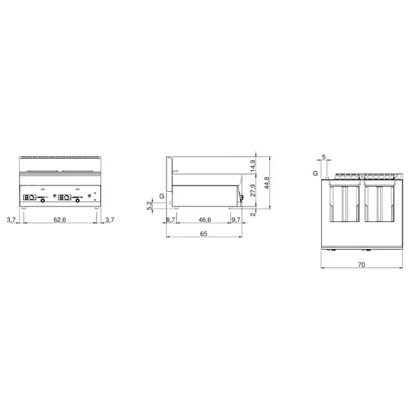 Friteuse | FUN 650 | Aard-/Propaangas | 8+8L | ≤190°C | 13.6kW | Aftapkranen | Piëzo Ontsteking | 700x650x448(h)mm