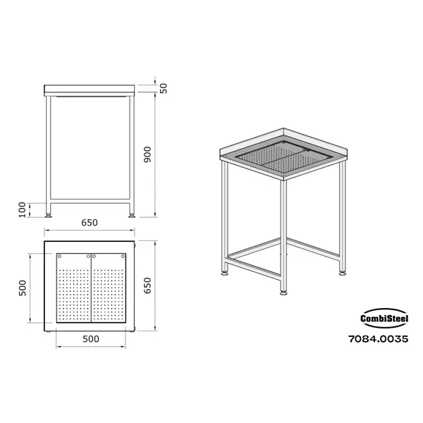 Werktafel | RVS | Lekbak | Hoekelement | Achteropstand | Zelfmontage | 650x650x900(h)mm