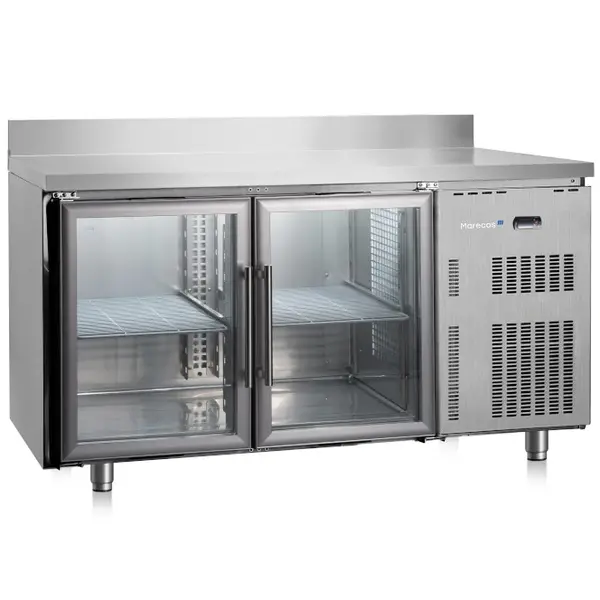 Koelwerkbank | SOFTLINE | 234L | 2 Glasdeuren (2/3 GN) | +1°C/+8°C | Geforceerd | Achteropstand | 1500x600x850(h)mm