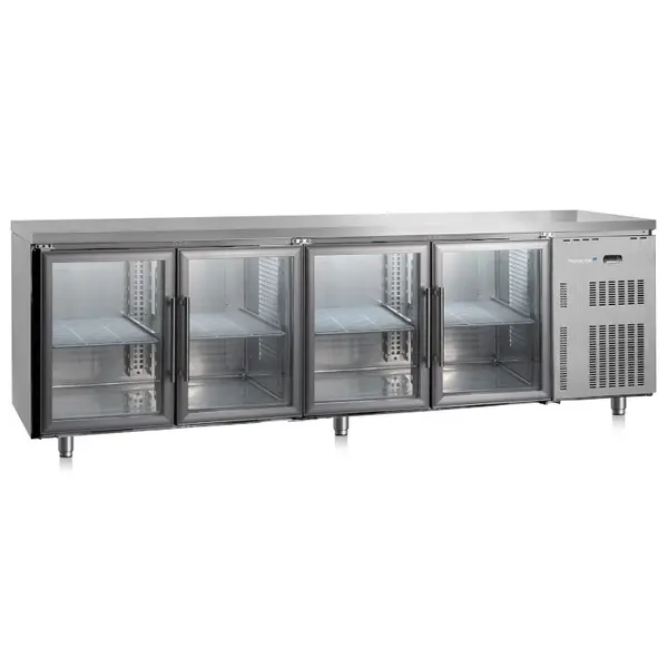 Koelwerkbank | SOFTLINE | 488L | 4 Glasdeuren (2/3 GN) | +1°C/+8°C | Geforceerd | 2500x600x850(h)mm