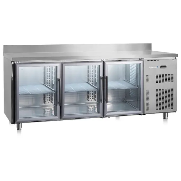 Koelwerkbank | SOFTLINE | 441L | 3 Glasdeuren (1/1 GN) | +1°C/+8°C | Geforceerd | Achteropstand | 2000x700x850(h)mm