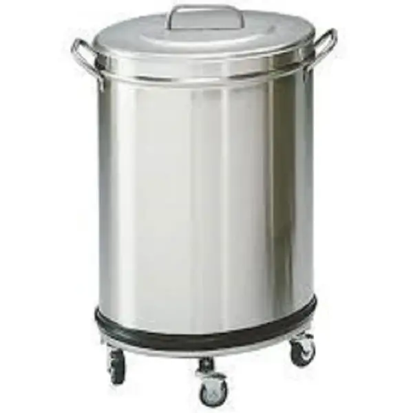 Afvalbak | RVS (Geborsteld) | 75L | Los Deksel | Wielen | Ø450x605(h)mm