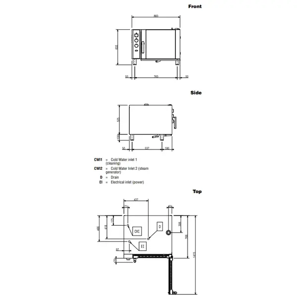 Heteluchtoven | ConvexLine | 6 Niveaus (1/1 GN) | Elektrisch | 30°C/300°C | 7.7kW (230V) | Bevochtiging (Automatisch) | 860x746x633(h)mm