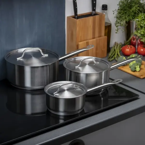 Steelpannenset | RVS | 1.5/3/5L | Div. Warmtebronnen | 3 Stuks | Incl. Deksels