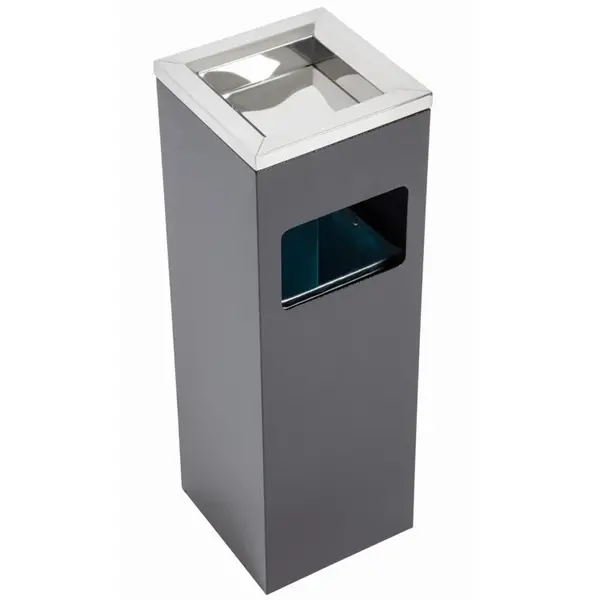 Afvalbak + Asbak | RVS (Zwart) | 10L | Open | 200x200x600(h)mm