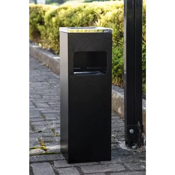Afvalbak + Asbak | RVS (Zwart) | 10L | Open | 200x200x600(h)mm