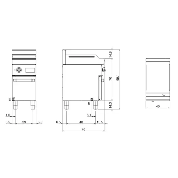 Bak-/Grillplaat | FUN 700 | Elektrisch | Glad Oppervlak 396x520 (Staal) | 4.5kW (400V) | Open Onderkast | 400x700x843/991(h)mm