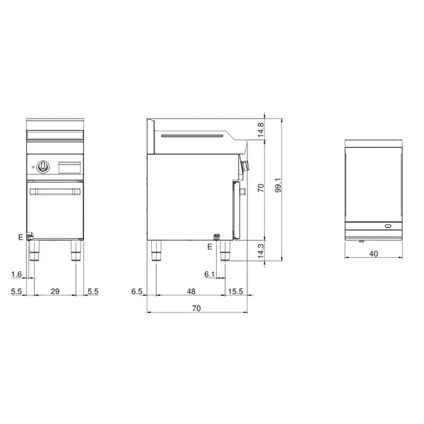 Bak-/Grillplaat | FUN 700 | Elektrisch | Gegroefd Oppervlak 396x520 (Staal) | 4.5kW (400V) | Open Onderkast | 400x700x843/991(h)mm