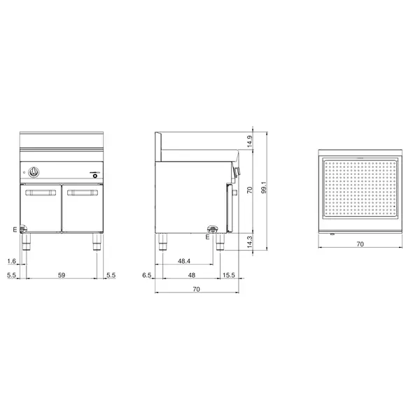 Bain-Marie | FUN 700 | Elektrisch | 2/1 GN | 30°C/90°C | 3kW (230V) | Aftapkraan | Open Onderkast | 700x700x843/991(h)mm