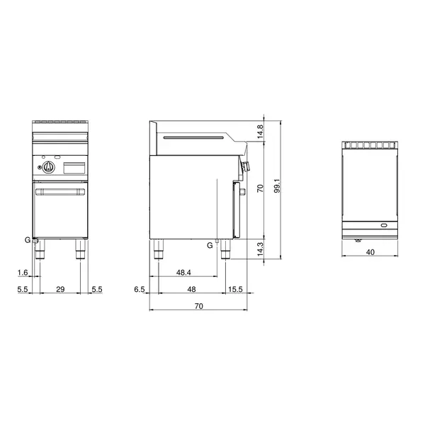 Bak-/Grillplaat | FUN 700 | Gas | Gegroefd Oppervlak 396x520 (Verchroomd) | 5.7kW | Piëzo Ontsteking | Open Onderkast | 400x700x843/991(h)mm