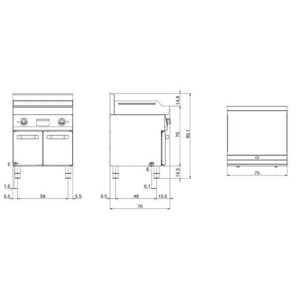 Bak-/Grillplaat | FUN 700 | Elektrisch | Glad Oppervlak 696x520 (Verchroomd) | 9kW (400V) | Open Onderkast | 700x700x843/991(h)mm