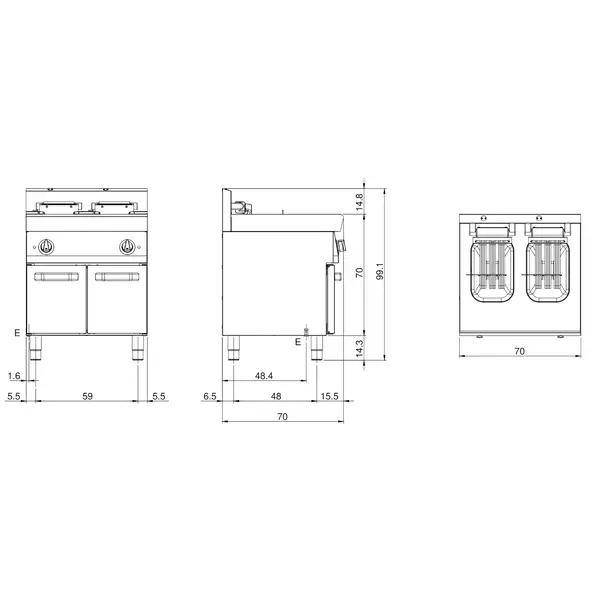 Friteuse | FUN 700 | Elektrisch | 10+10L | ≤190°C | 18kW (400V) | Aftapkranen | 700x700x843/991(h)mm