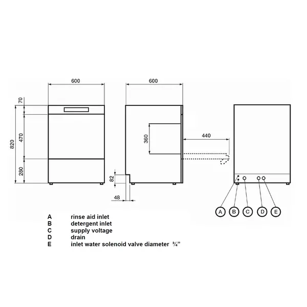 Horeca Vaatwasser | SMART | Mand 500x500 | Afvoerpomp | Zeeppomp | Naglanspomp | 230V | Dubbelwandig | 600x600x820(h)mm