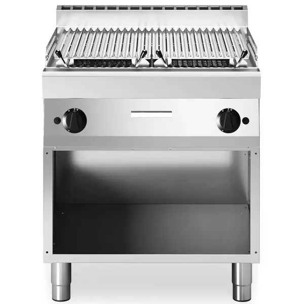 Lavasteengrill | FUN 700 | Gas | Oppervlak 720x520 (RVS) | 15kW | Piëzo Ontsteking | Open Onderkast | 800x700x843/991(h)mm