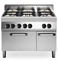 Modular Fornuis + Oven | FUN 700 | Aard-/Propaangas | 6 Branders (4x 3.7kW + 2x 5.5kW) + Oven (5kW) | Piëzo Ontsteking | Neutraal Vak | 700x700x847/995(h)mm 