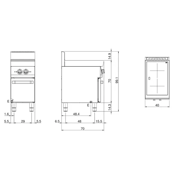 Inductiefornuis | FUN 700 | 2 Kookpunten | 7kW (400V) | Open Onderkast | 400x700x843/991(h)mm