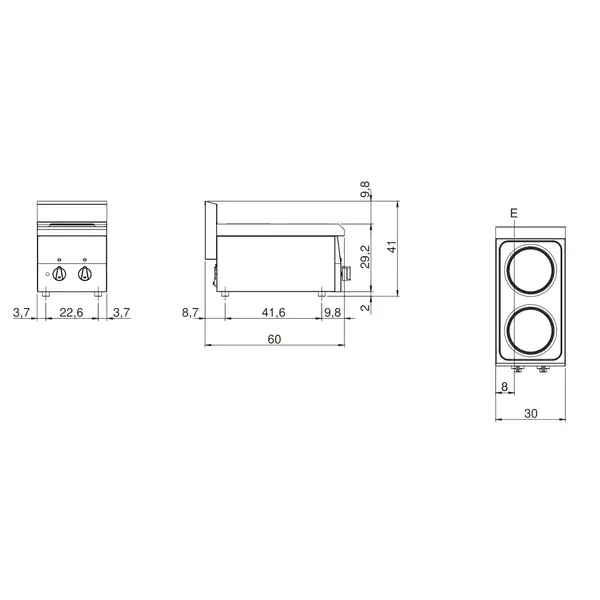 Fornuis | FUN 600 | Elektrisch | 2 Kookpunten (Ø220) | 3kW (230V) | 300x600x410(h)mm
