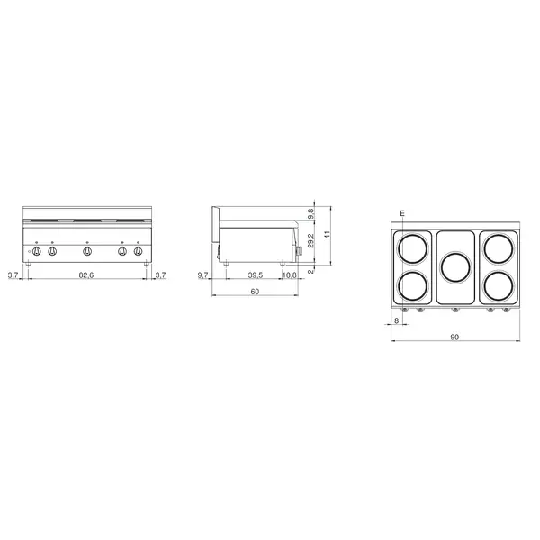 Fornuis | FUN 600 | Elektrisch | 5 Kookpunten (Ø220) | 10kW (400V) | 900x600x410(h)mm