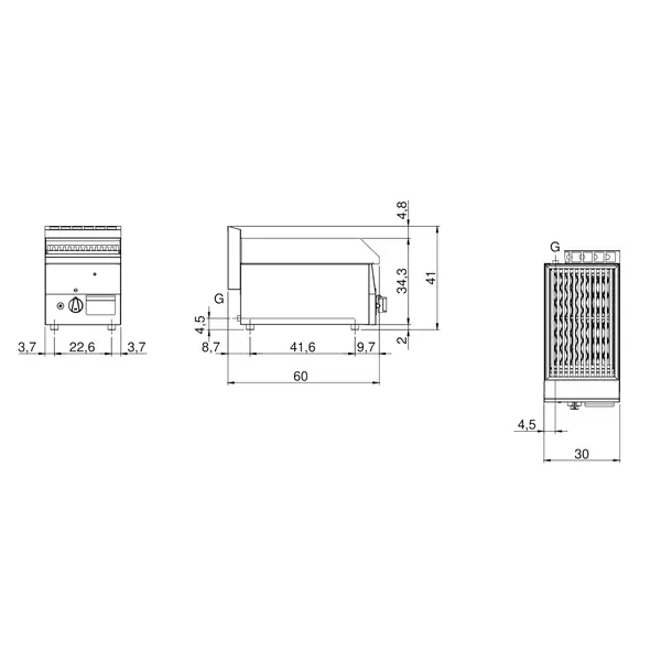 Lavasteengrill | FUN 600 | Gas | Oppervlak 270x440 (RVS) | 5.5kW | Piëzo Ontsteking | 300x600x410(h)mm