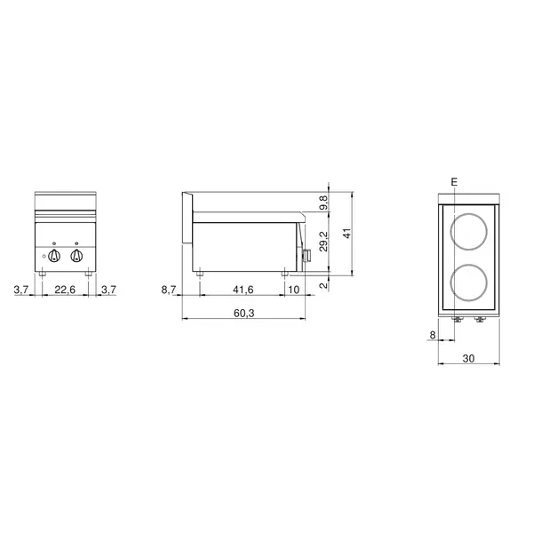 Glaskeramisch Fornuis | FUN 600 | Elektrisch | 2 Kookpunten (Ø200) | 3.6kW (400V) | 300x600x410(h)mm
